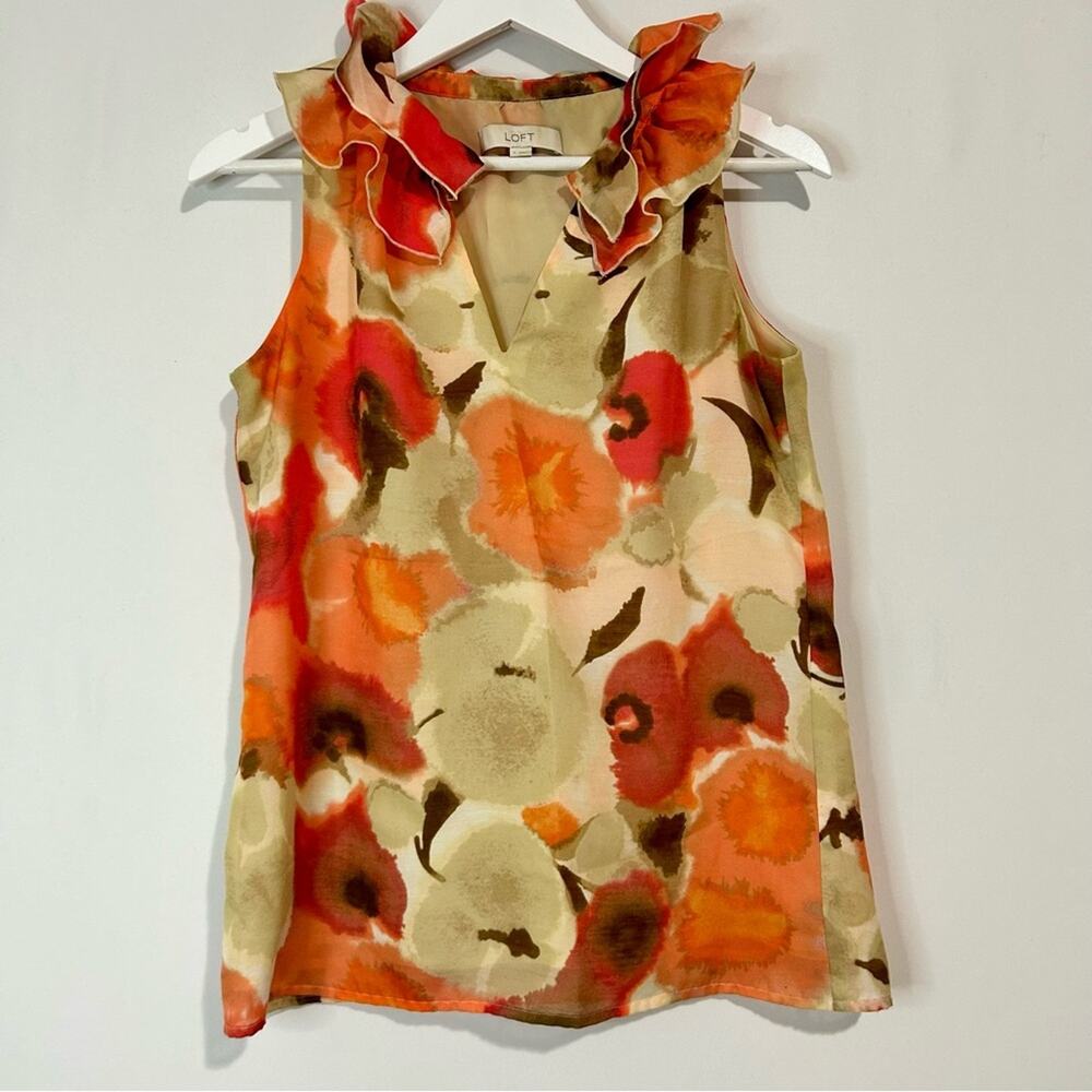 Ann Taylor Loft Women’s Sleeveless Floral Print Blouse Pink Orange Small EUC